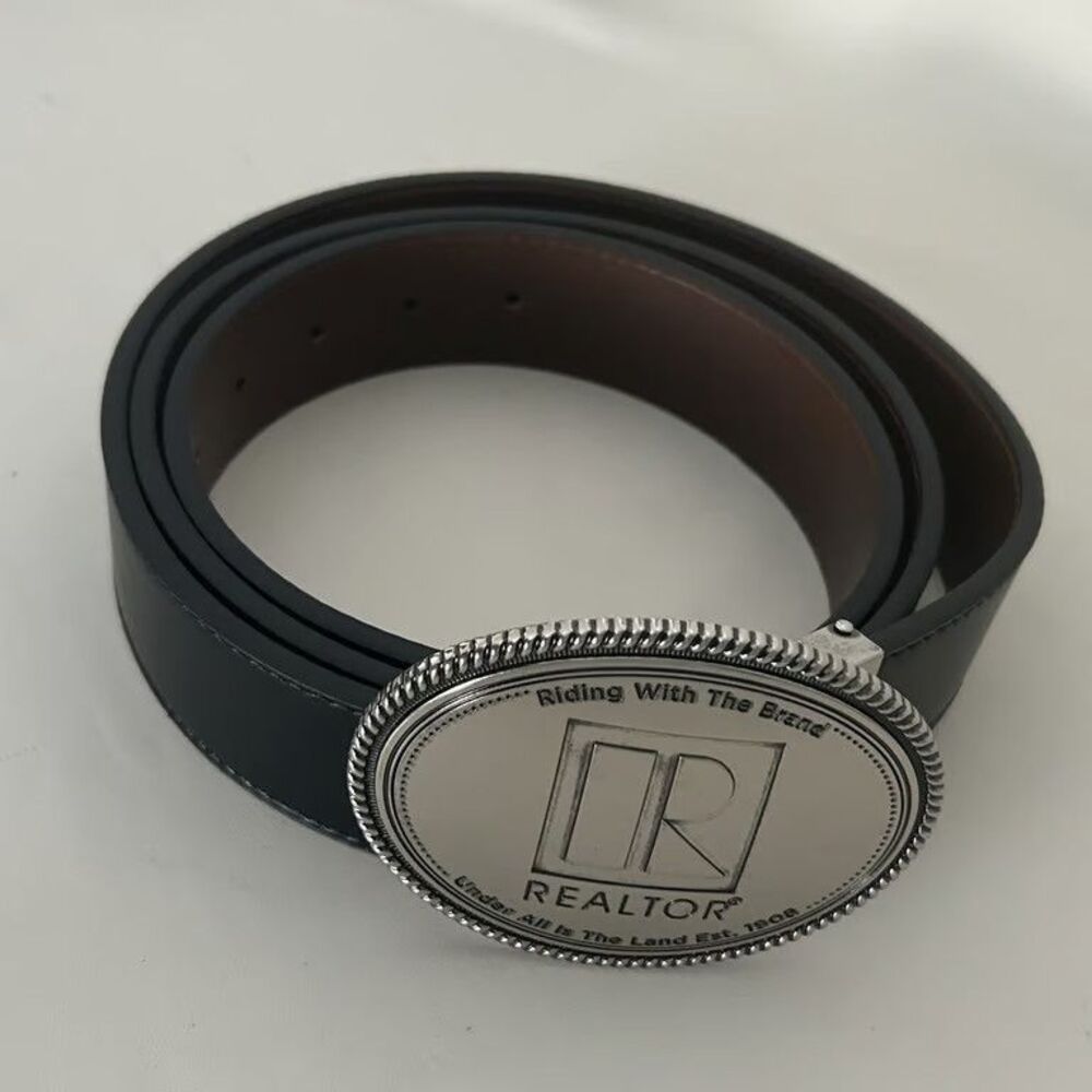 Realtor Belt Buckle 2023 Kenny Parcell President NAR Black Leather Mens XL Metal